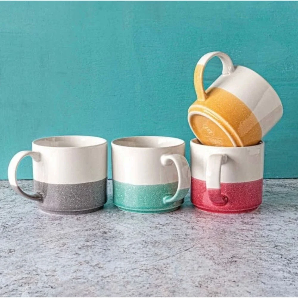 Over Back 4-pc Stoneware 16.9oz Large Size Mug Set Stackable Hot Chocolate Mugs